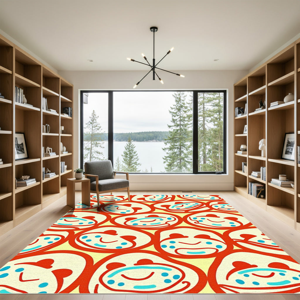 Red Yellow Blue Abstract Faces Rug