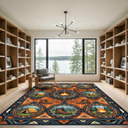 Earthy Orange Camping Adventure Medallion Illustration Rug