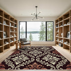 Antique Cream Damask Scrollwork Aubergine Rug