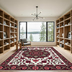 Elegant Deep Red Floral Mandala Art Rug
