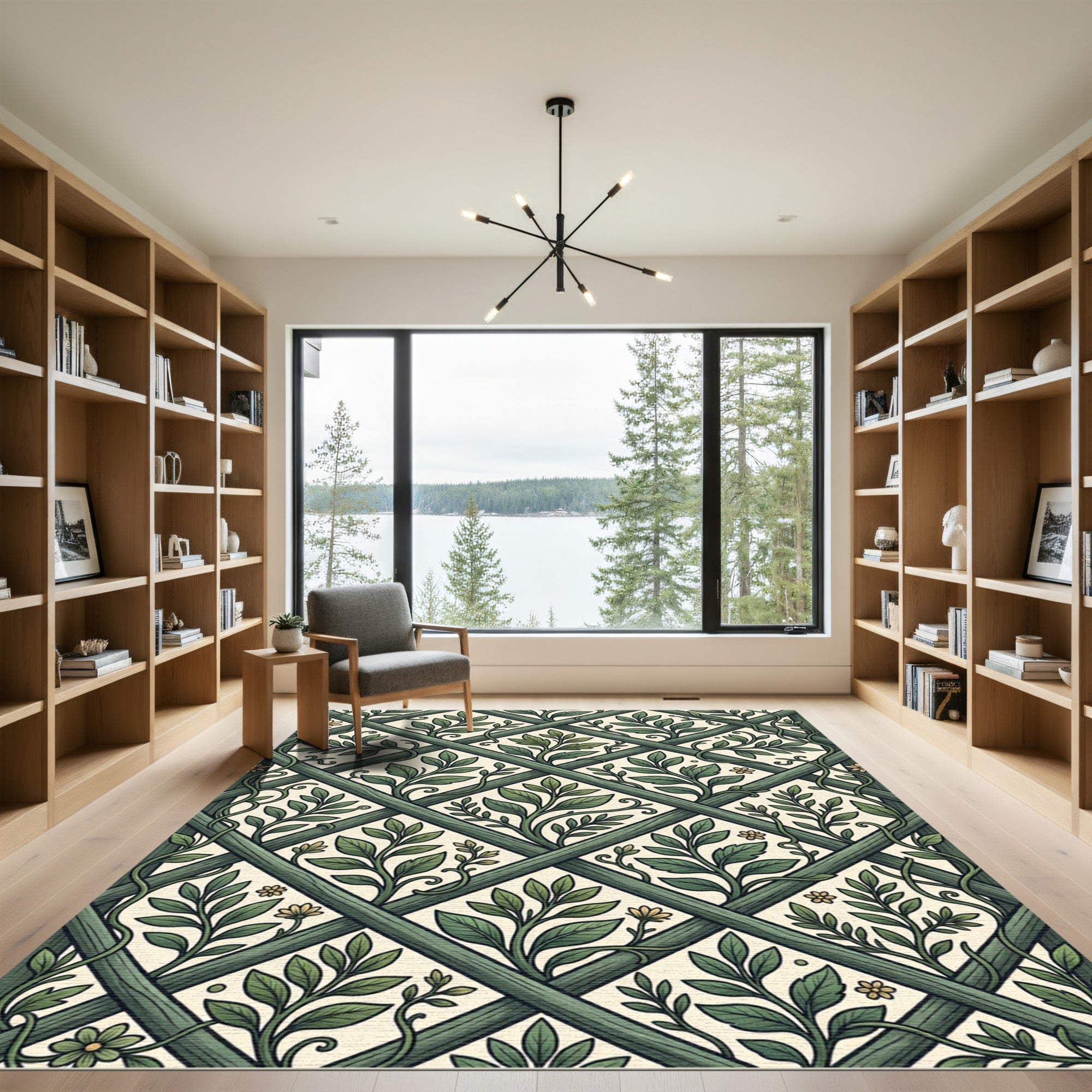 Sage Green Botanical Trellis Garden Rug
