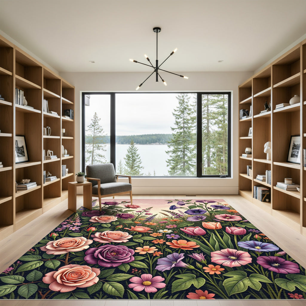 Pastel Garden Roses Morning Glory Tulip Rug