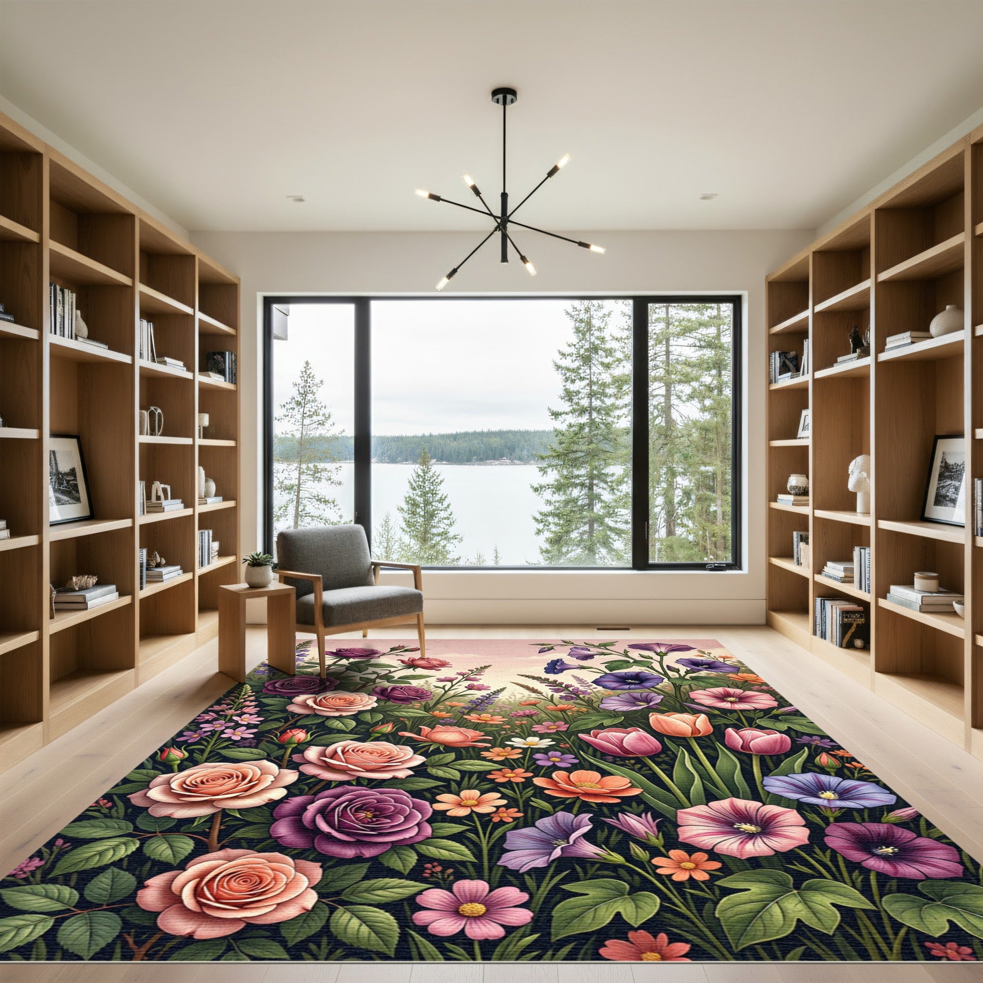 Pastel Garden Roses Morning Glory Tulip Rug