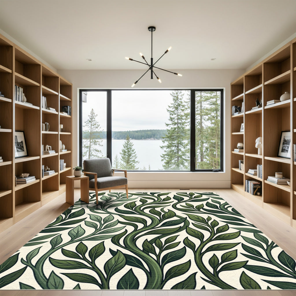 Deep Green Vine Leaf Botanical Rug