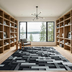 Monochromatic Gray Geometric Block Grid Rug