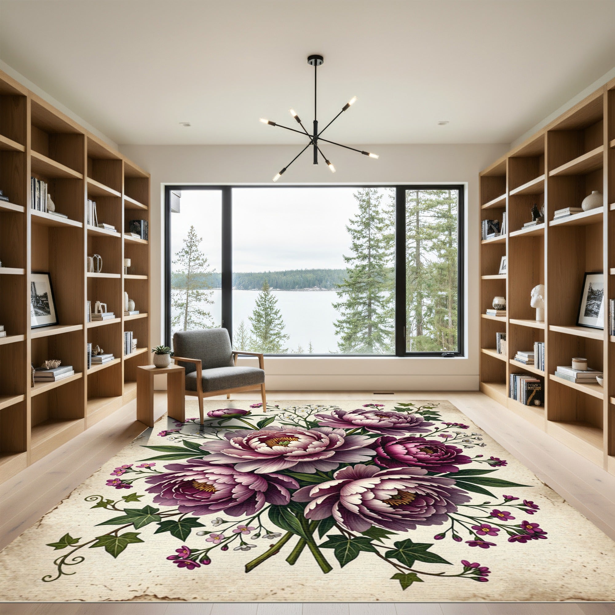 Vintage Purple Peony Botanical Bouquet Rug