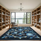 Ornate Blue Shell And Acanthus Scroll Rug