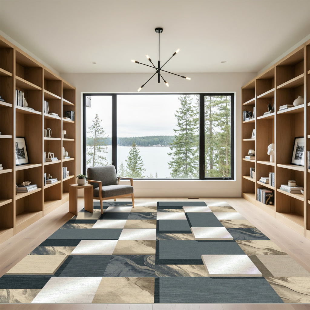 Abstract Marble Geometric Blocks Rug