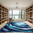 Deep Blue Swirling Ocean Wave Rug