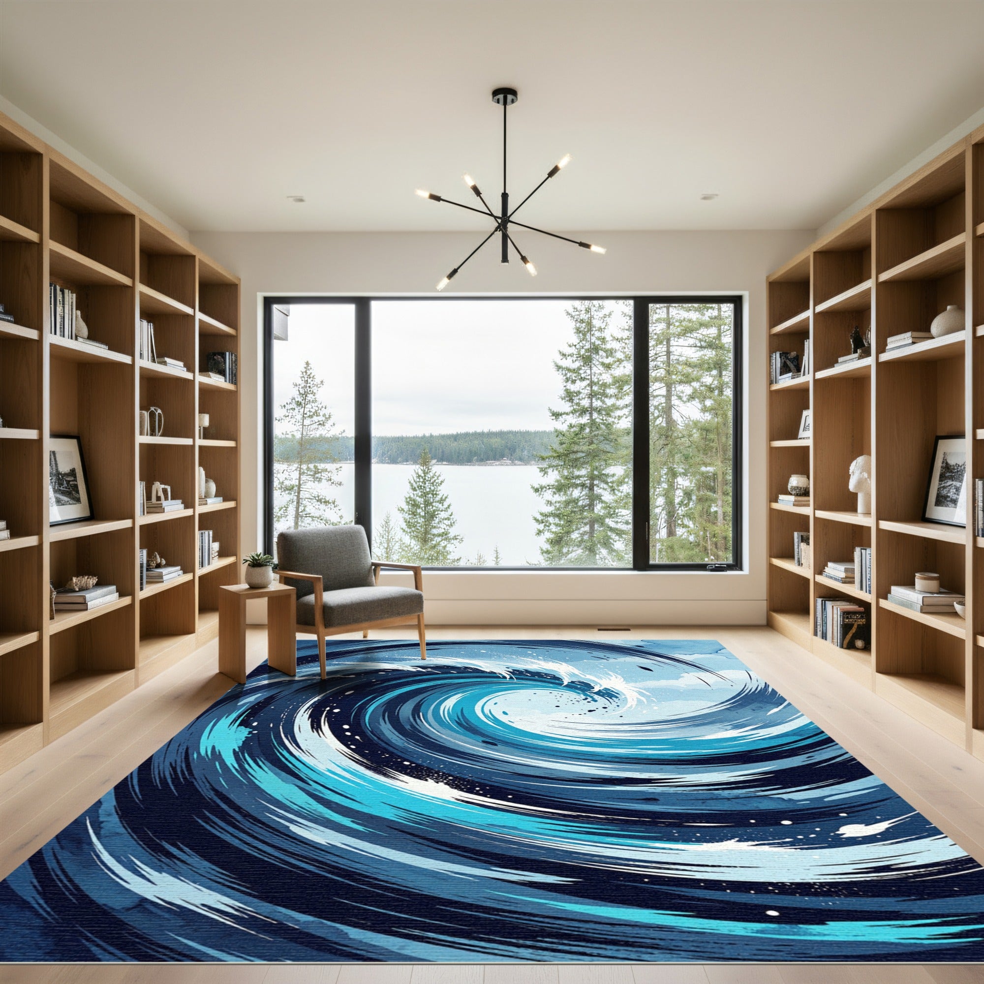 Deep Blue Swirling Ocean Wave Rug