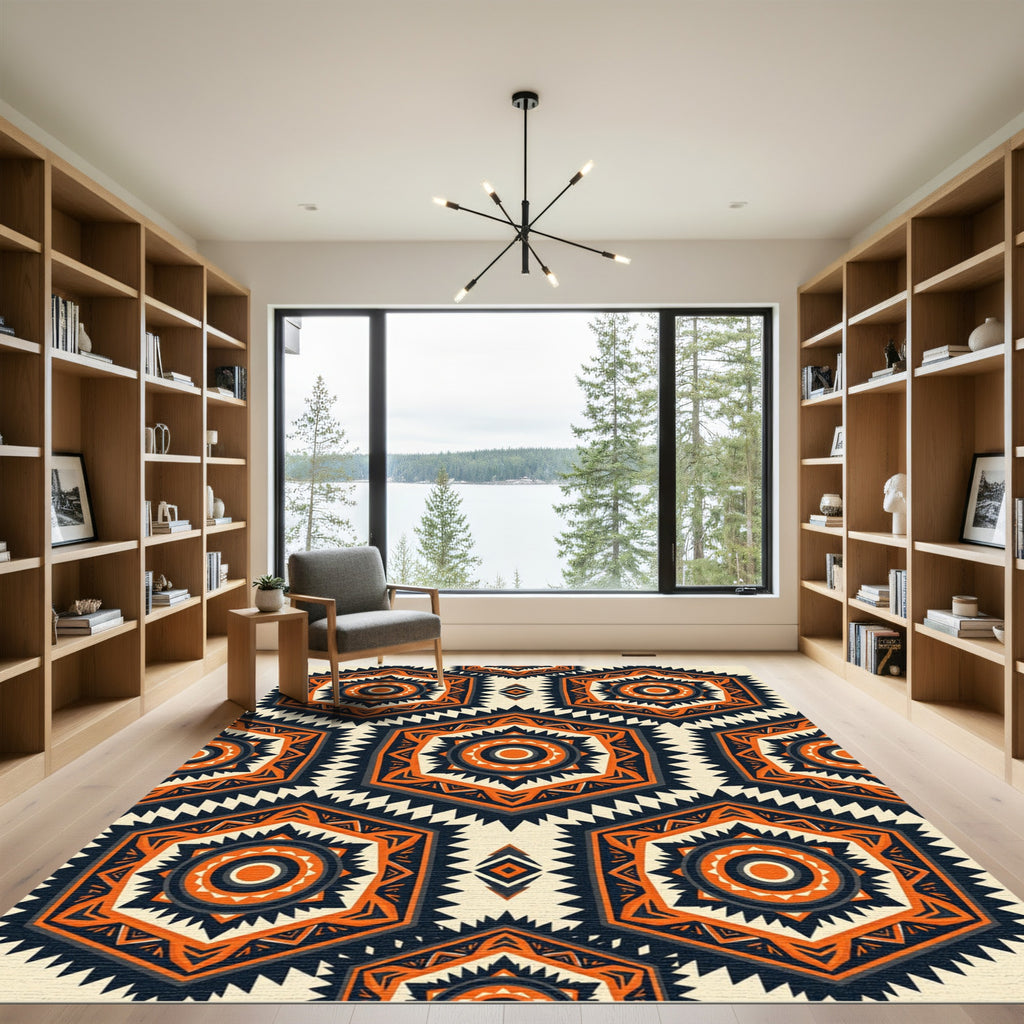 Geometric Hexagon Amber Charcoal Mosaic Rug