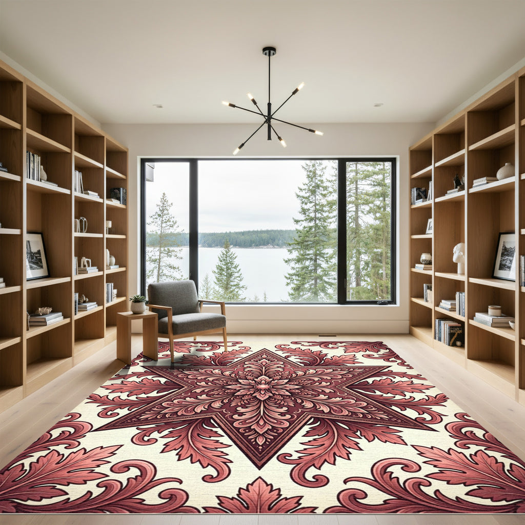 Elegant Crimson Acanthus Star Medallion Rug