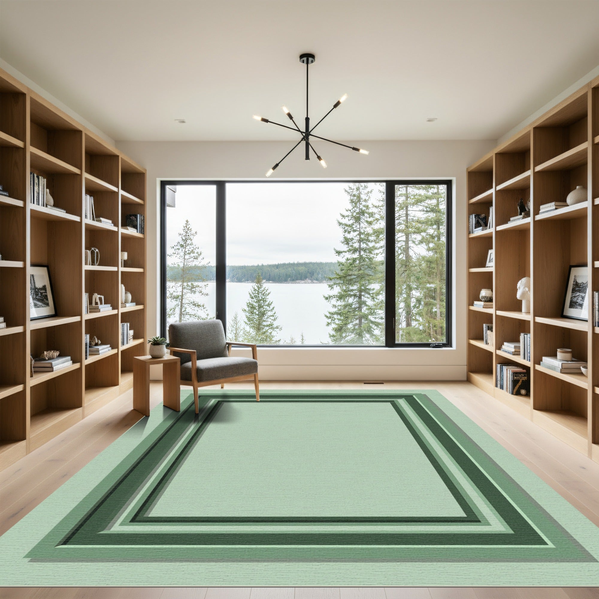 Serene Green Ombre Layered Rectangles Rug