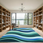 Abstract Ocean Blue Wavy Stripe Rug