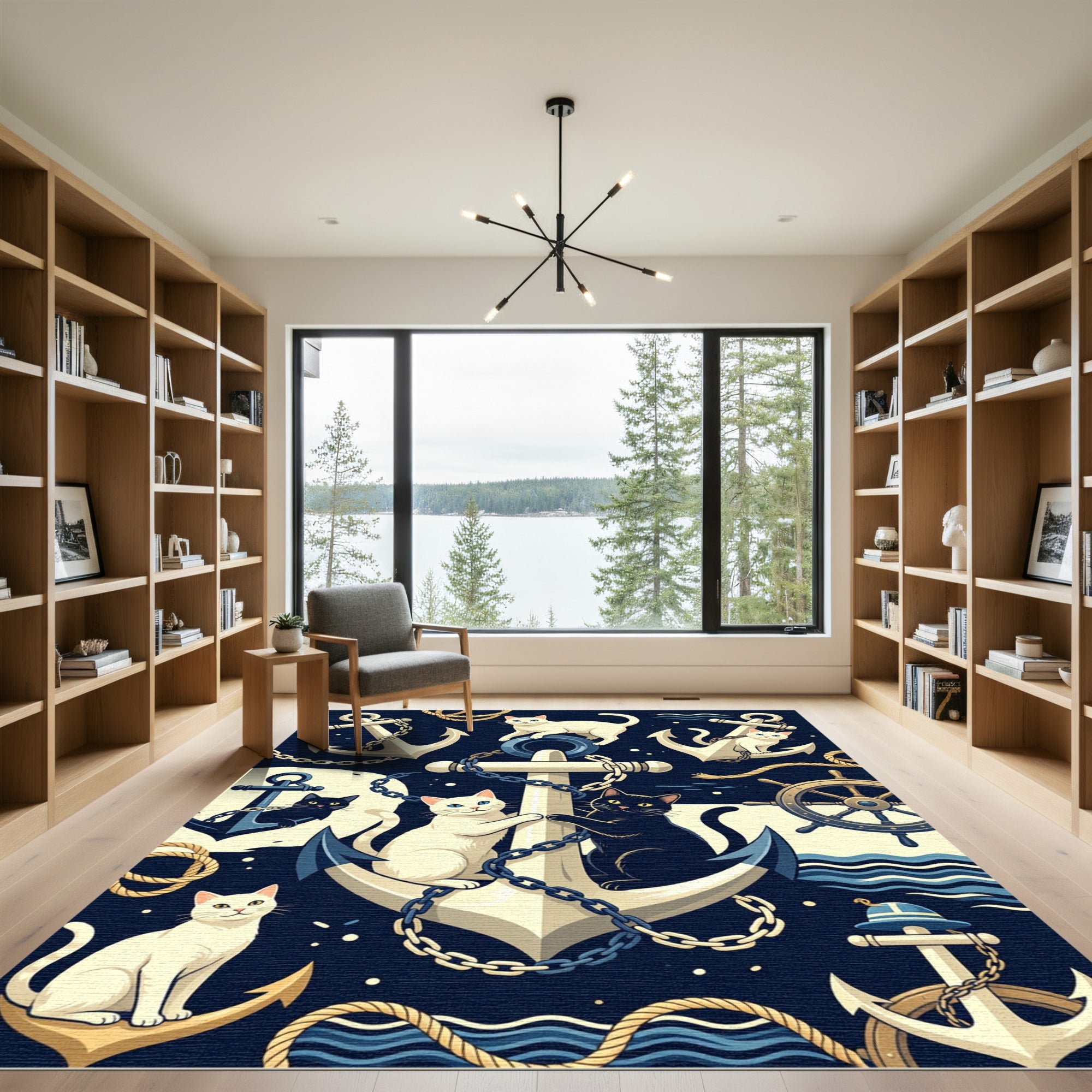 Nautical Cats Anchors Maritime Whimsy Rug