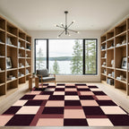 Geometric Checkerboard Rose Gold Squares Rug
