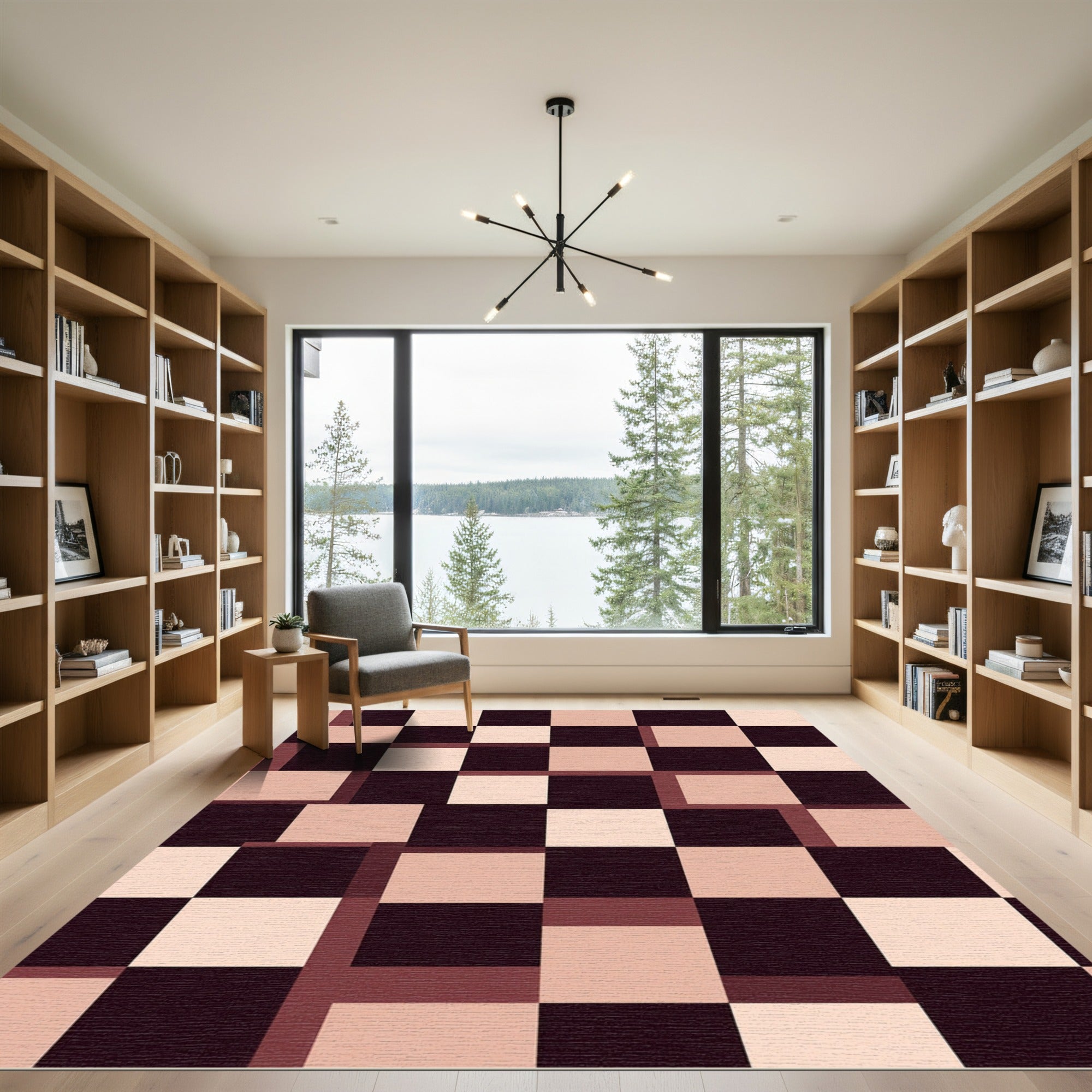 Geometric Checkerboard Rose Gold Squares Rug