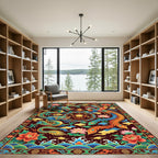 Vibrant Emerald Dragon Phoenix Medallion Rug