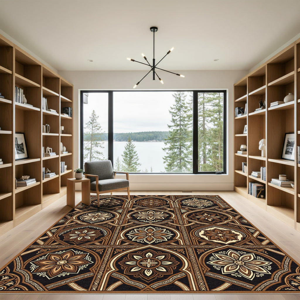 Elegant Copper Floral Arched Tile Rug
