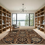 Elegant Copper Floral Arched Tile Rug