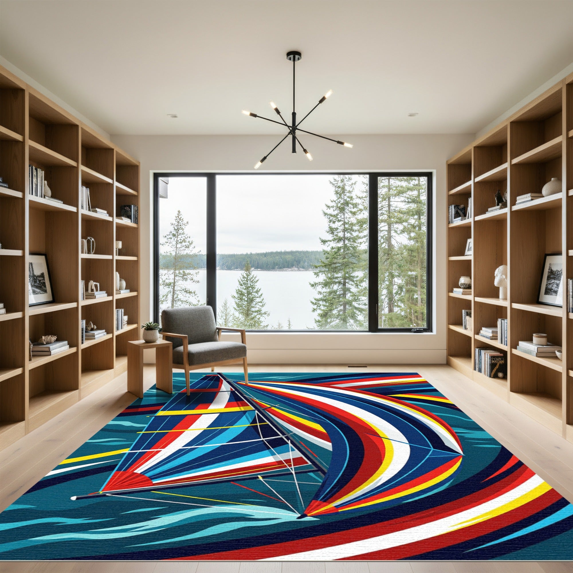 Vibrant Nautical Abstract Sailboat Wave Rug