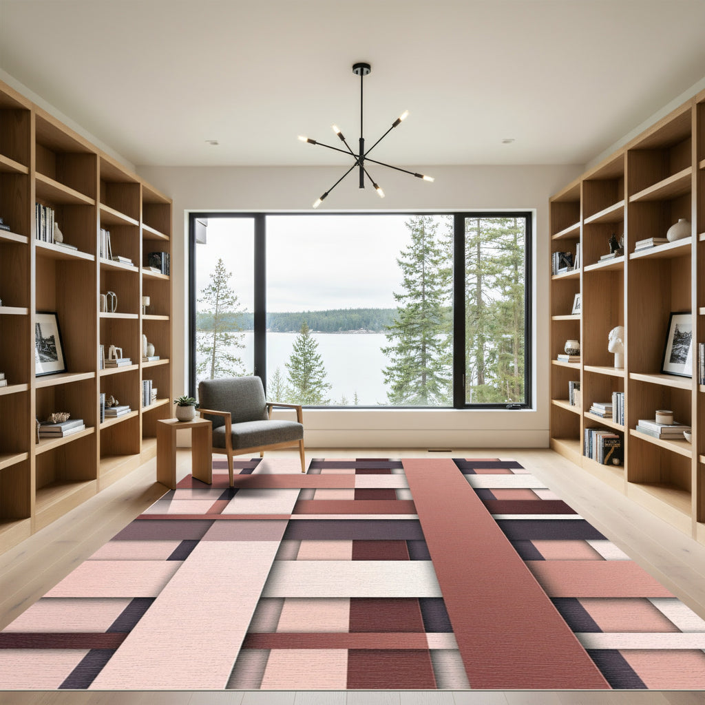 Modern Earthy Woven Geometric Block Rug