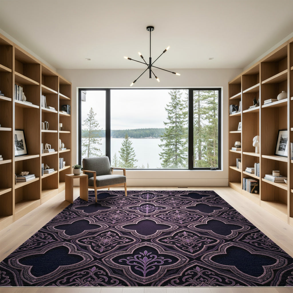 Deep Plum Arabesque Floral Medallion Rug