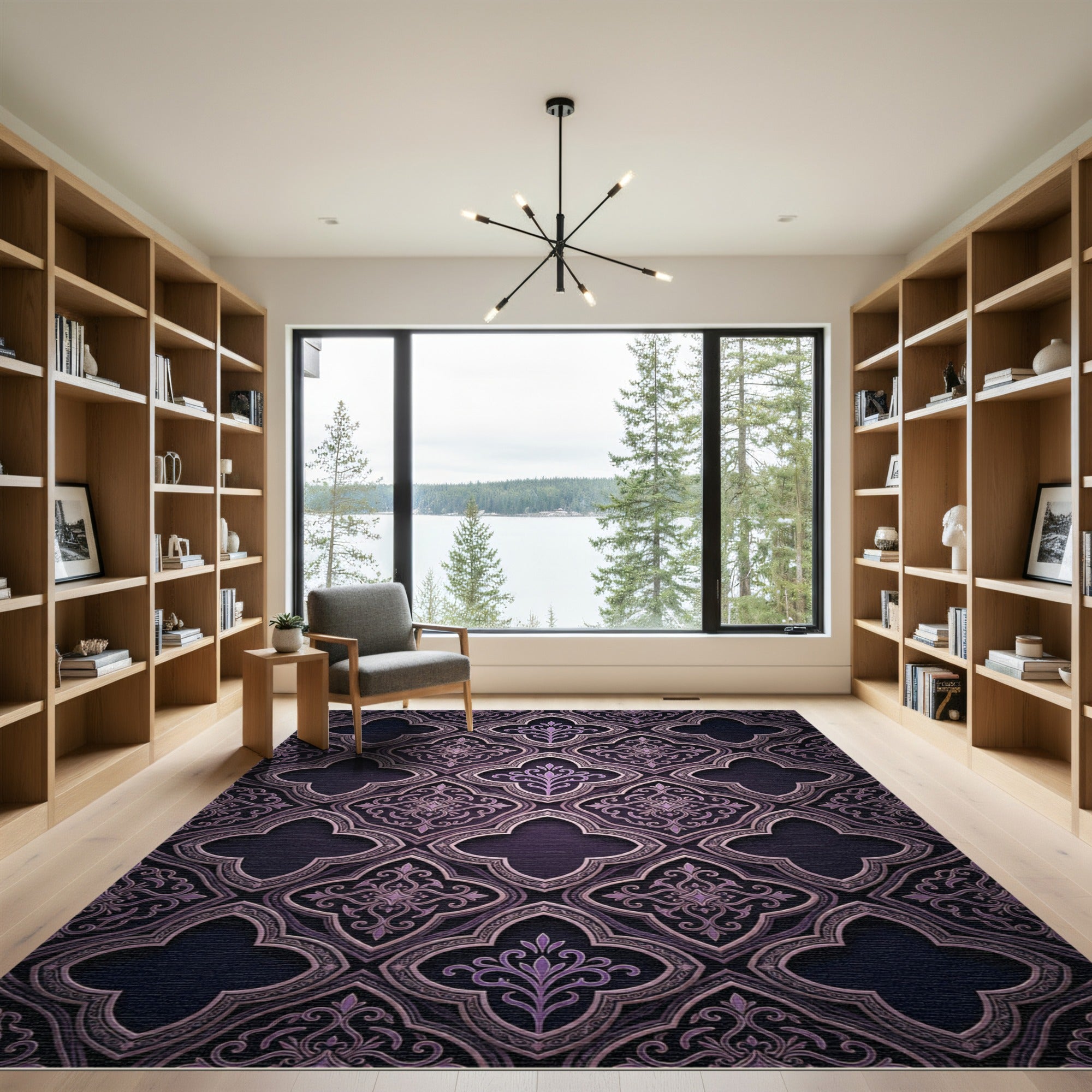 Deep Plum Arabesque Floral Medallion Rug