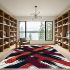 Bold Black Red Abstract Cross Stroke Rug