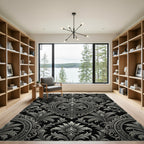 Monochromatic Ornate Floral Scroll Rug