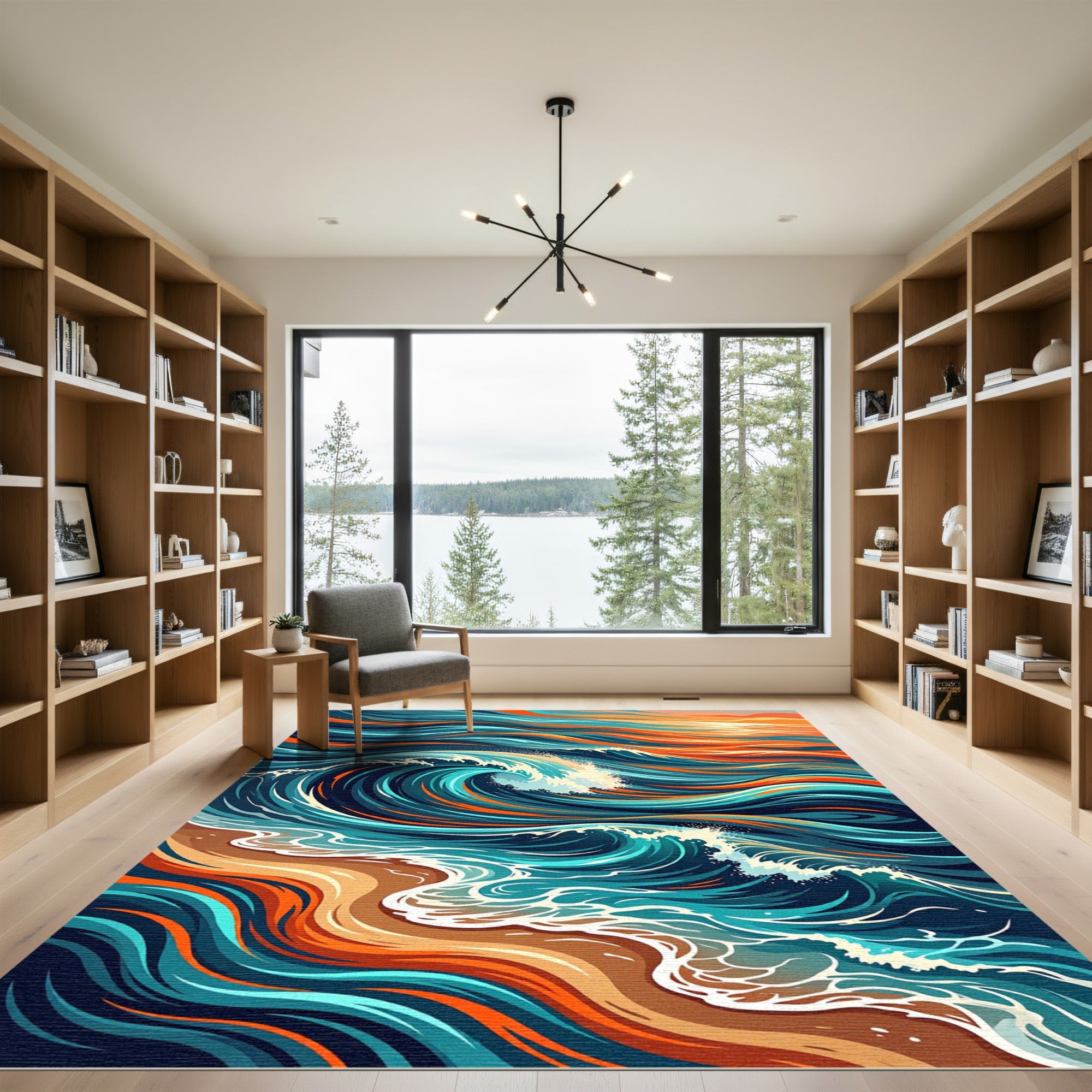 Vibrant Sunset Ocean Wave Swirl Rug