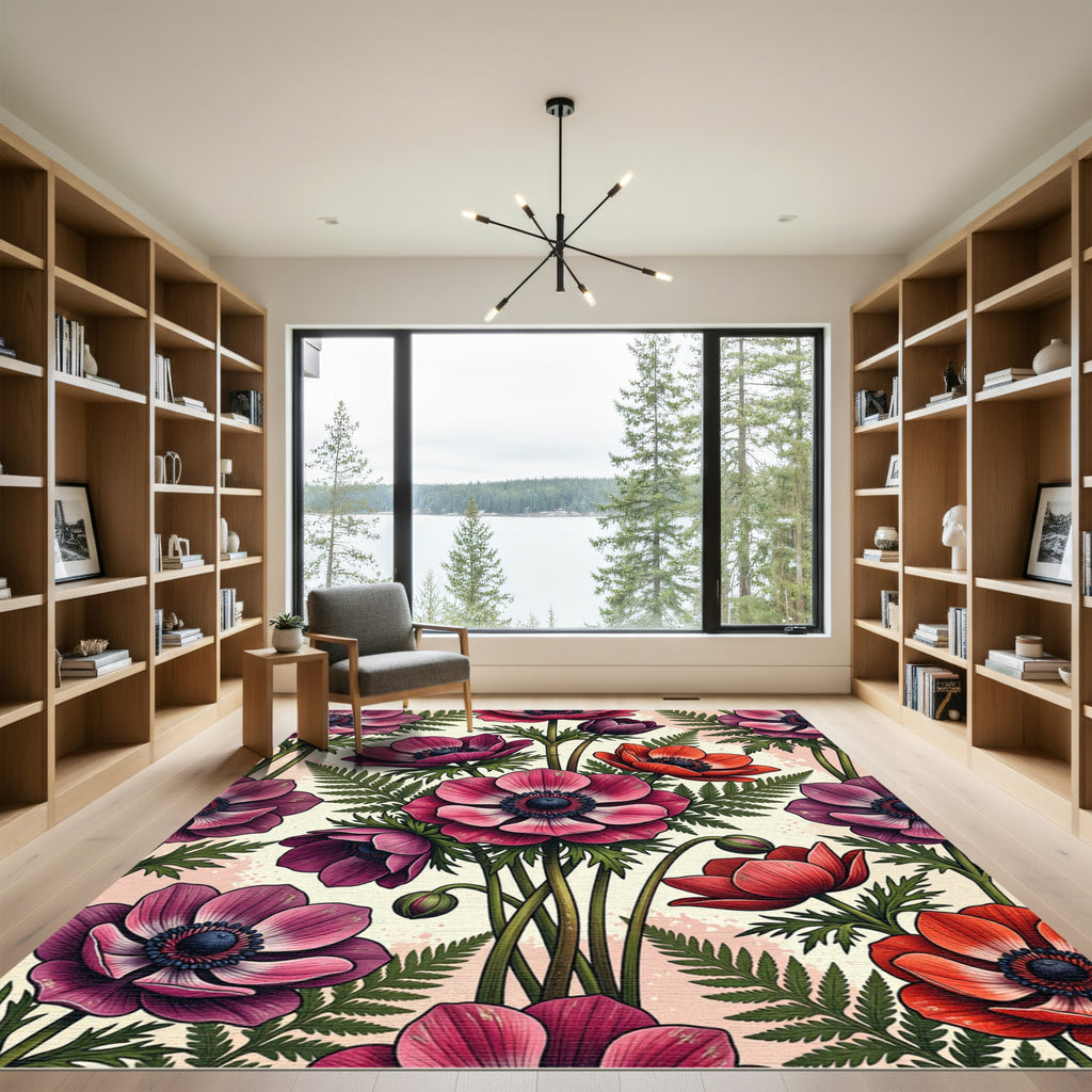 Vibrant Pink and Red Botanical Anemone Rug