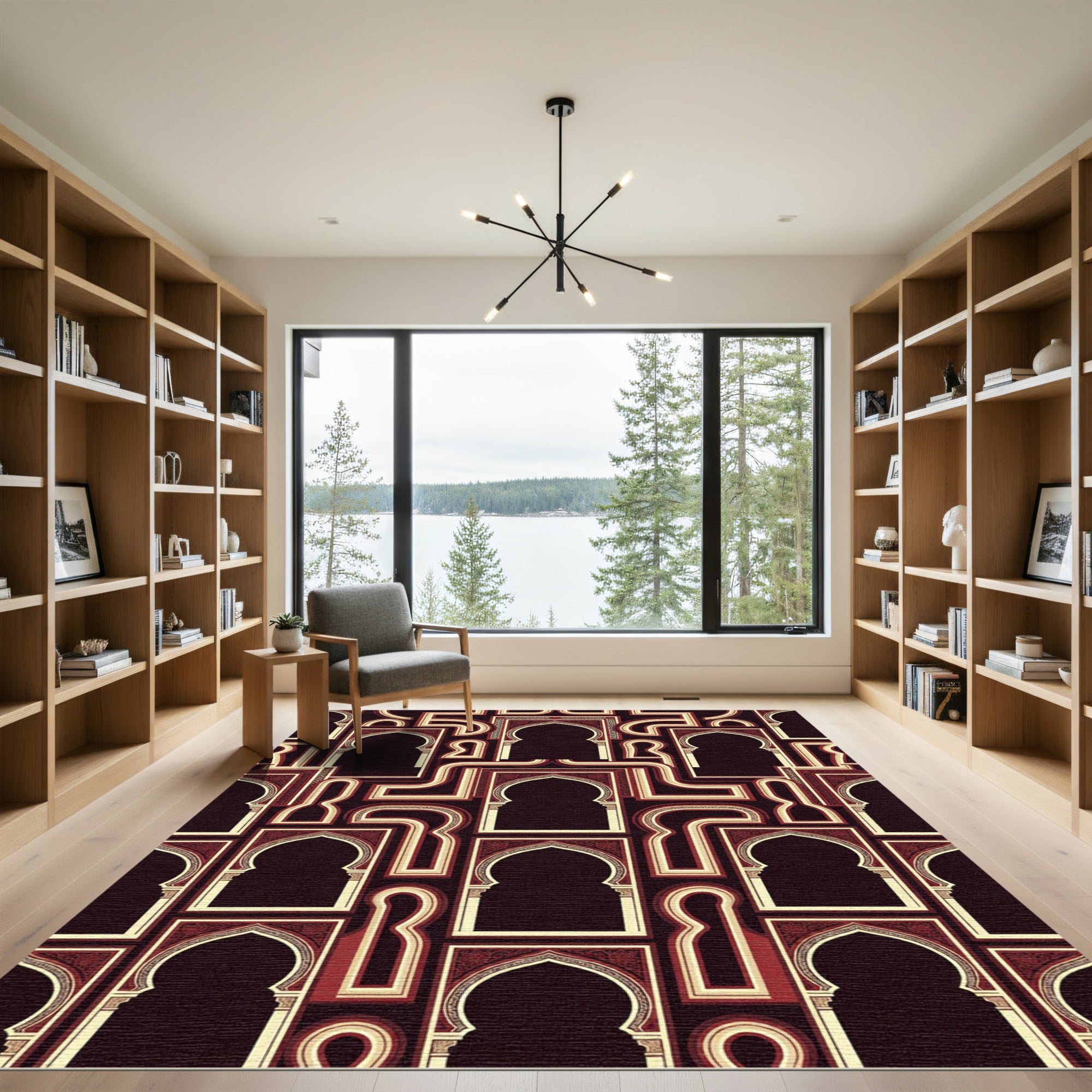 Maroon Geometric Arch Medallion Rug