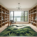 Lush Green Prehistoric Pterodactyl Jungle Landscape Rug