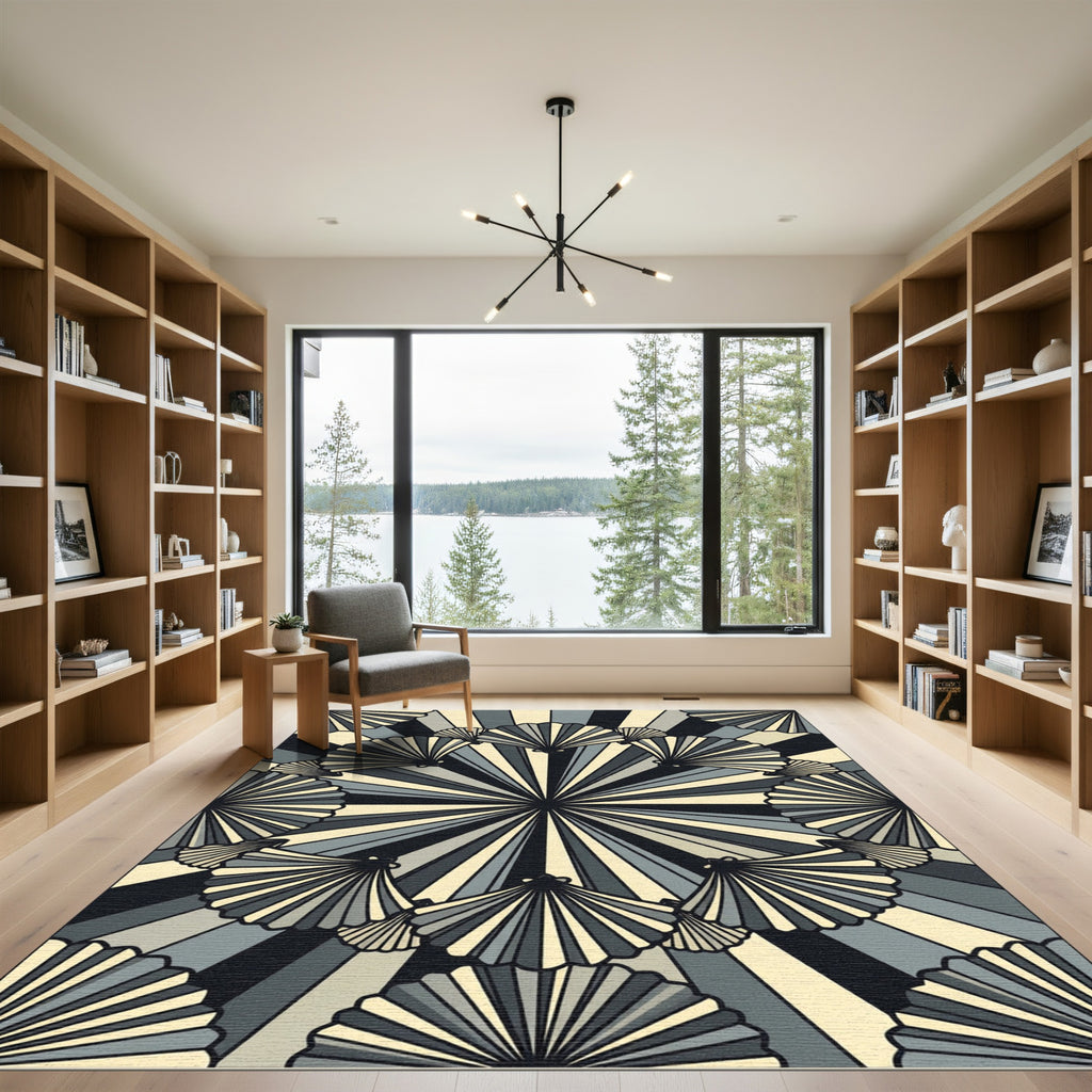 Art Deco Fan Shell Monochrome Radiance Rug