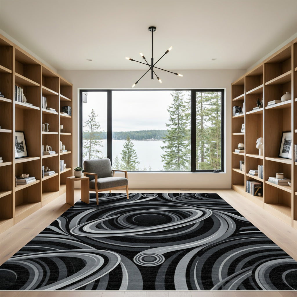 Monochromatic Swirling Rings Abstract Rug