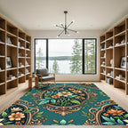 Vintage Teal Floral Ornate Frame Rug