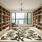 Elegant Cream Botanical Jasmine Vine Rug