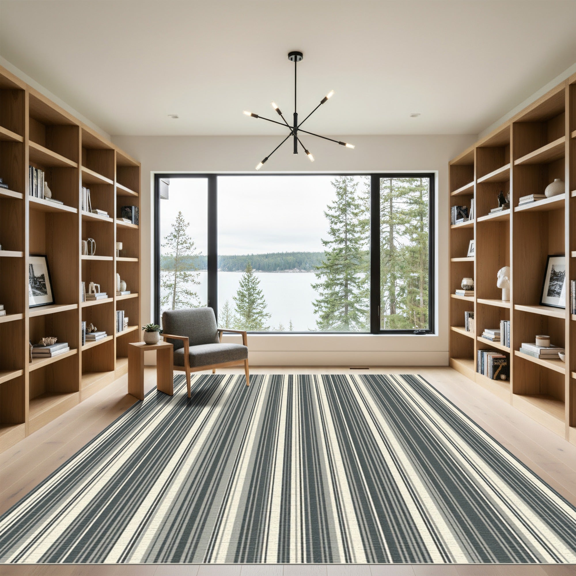 Minimalist Grey and Cream Striped Rug