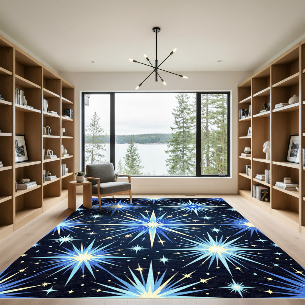 Radiant Blue Starburst Explosion Rug