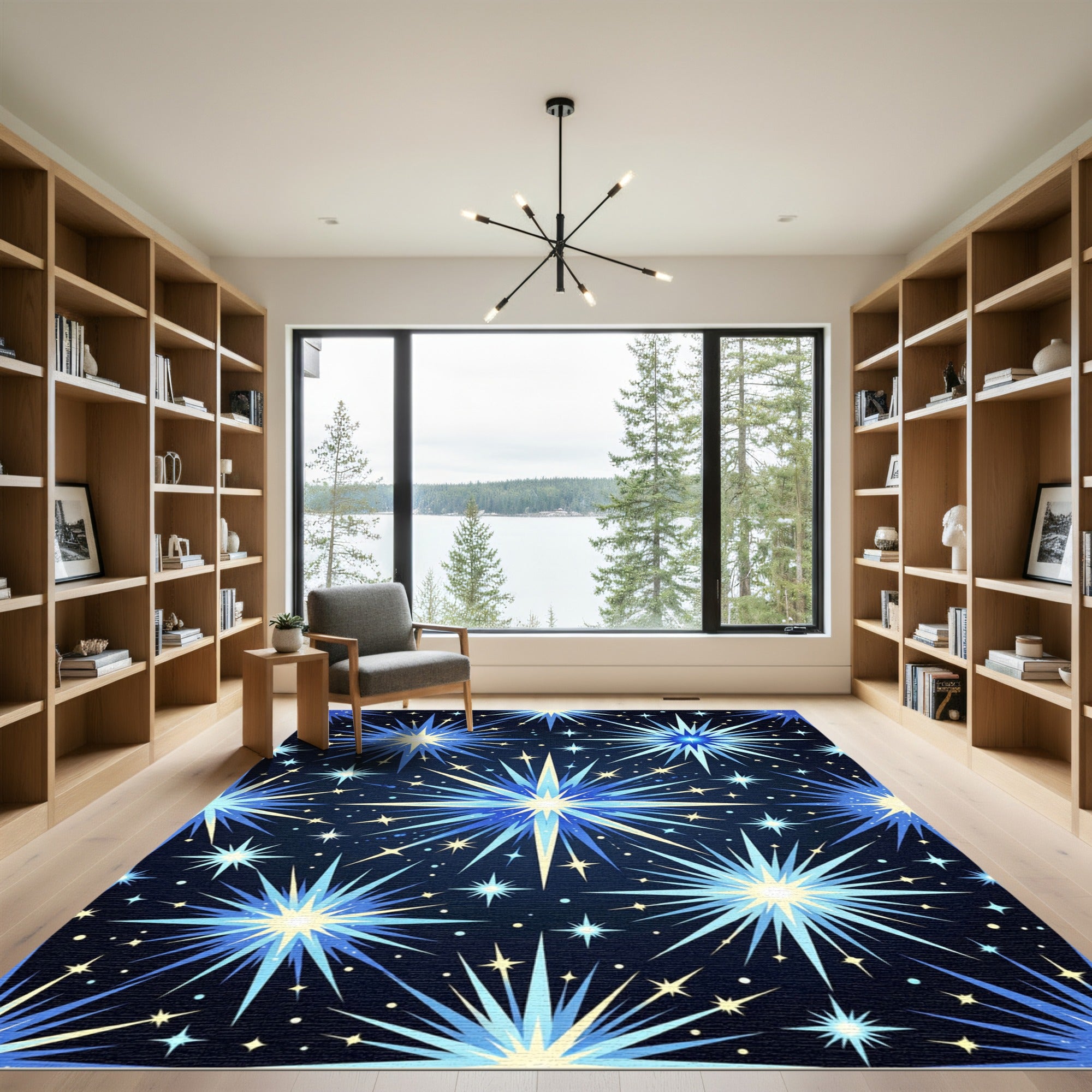 Radiant Blue Starburst Explosion Rug