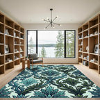 Ornate Teal and Forest Green Damask Rug