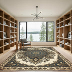 Vintage Navy Golden Floral Medallion Rug