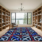 Burgundy Blue Lattice Geometric Rug