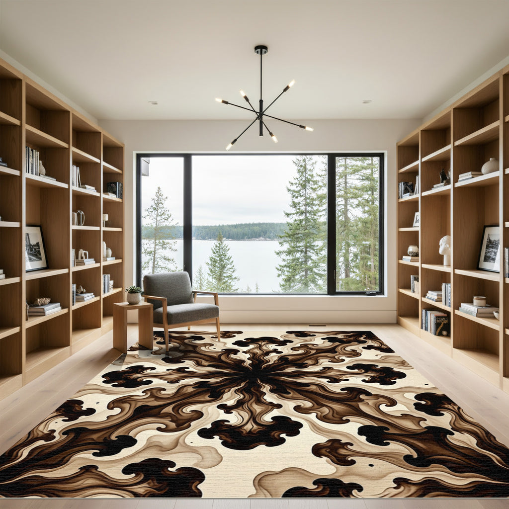 Dark Espresso Abstract Flowing Swirl Rug