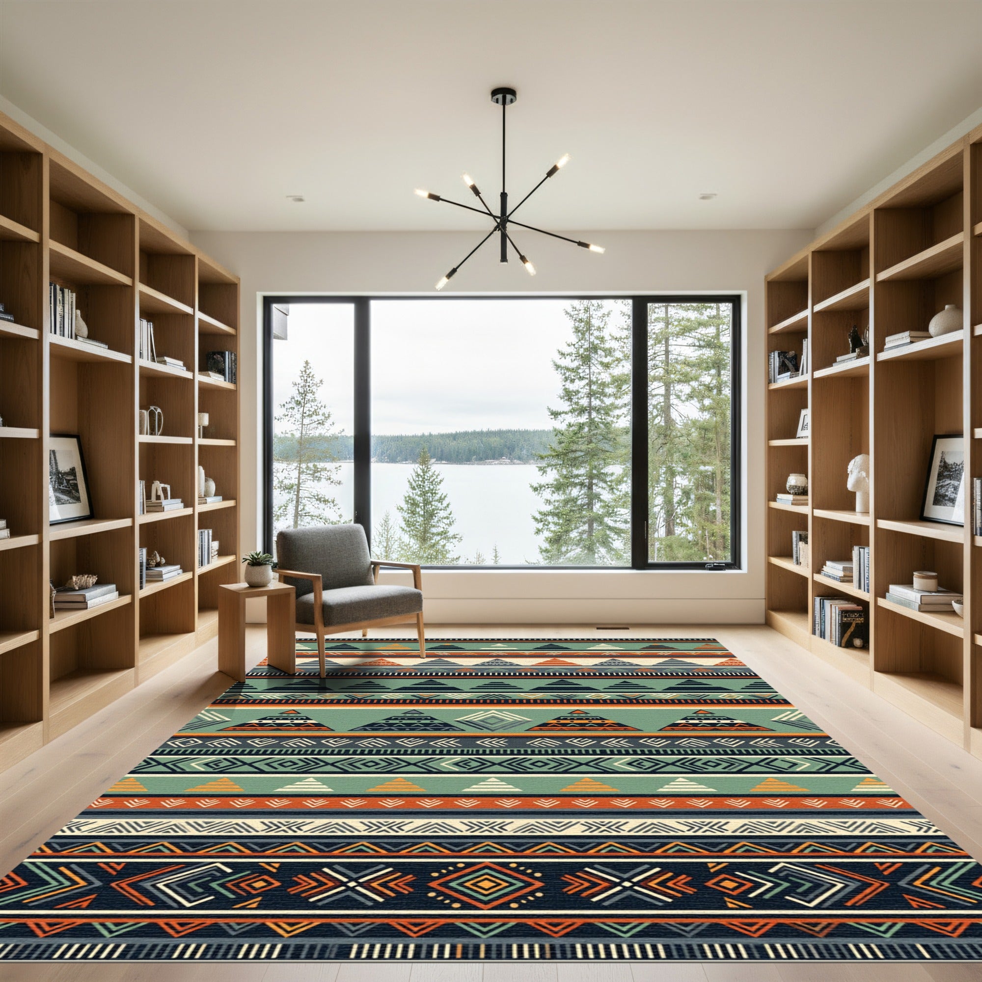 Tribal Geometric Arrows Ochre Green Rug