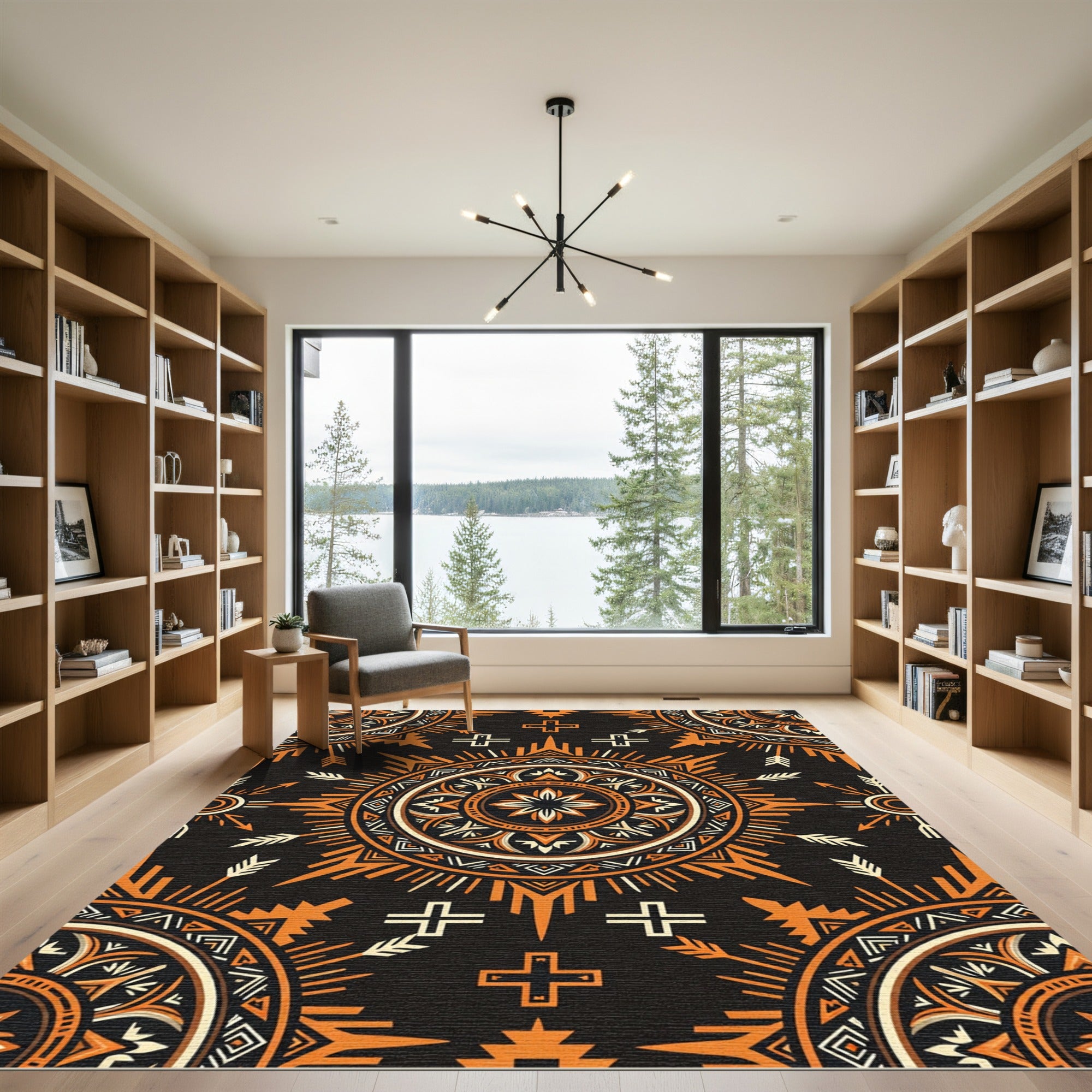 Terracotta Southwestern Sun Medallion with Arrows Rug