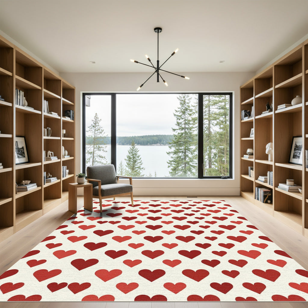 Crimson Cherry Heart Grid Rug