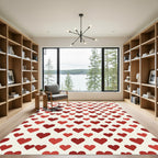 Crimson Cherry Heart Grid Rug