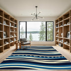 Modern Navy Blue Abstract Flowing Wave Rug